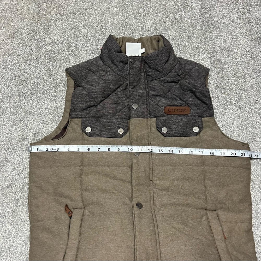 Cinch Vest Men's Small Tan Quilted Full Zip Snap Western Pockets Drawstring - Picture 3 of 7